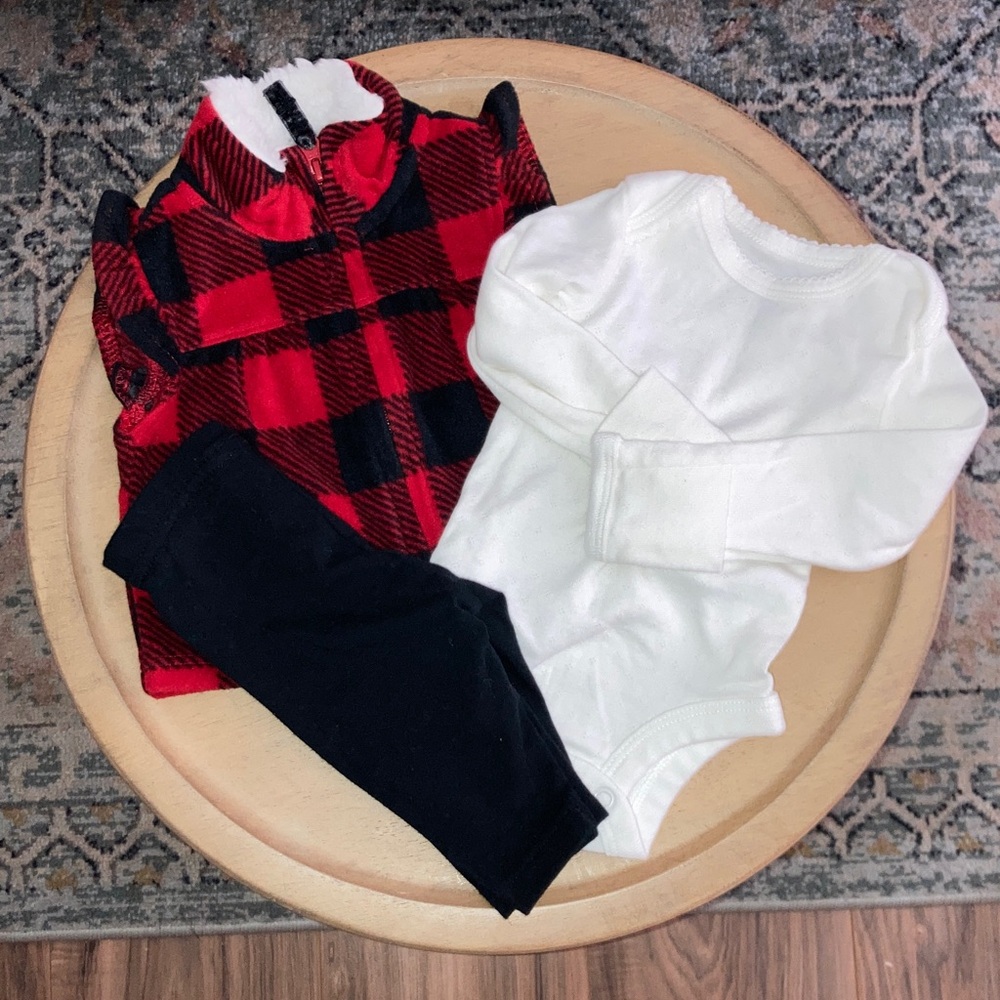 #146. Carter’s - Toddler Red & Black Buffalo Plaid Vest Set with White Bodysuit
